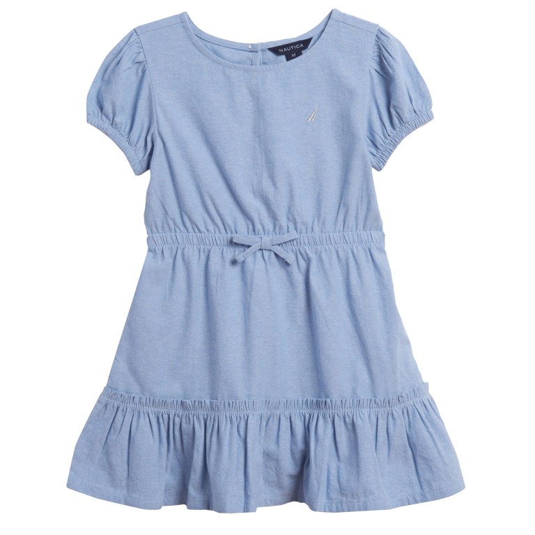 Girls\' Nautica Little Puff-sleeve Chambray (4-7) Dress Blue | B3bBF6tC