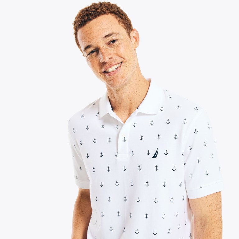 Men's Nautica Classic Fit Anchor Print Polo Shirts White | IO0CnDra