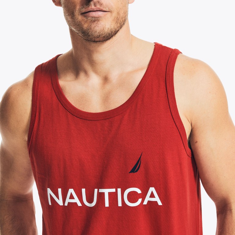 Men's Nautica Logo Graphic Sleep Tank T Shirts Red | fkH2xdVS