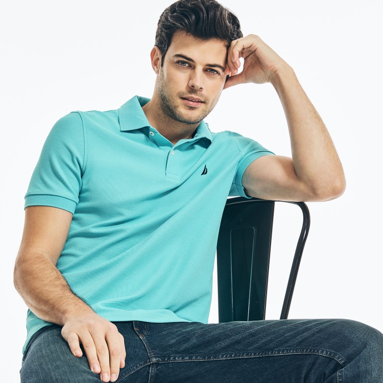 Men's Nautica Sustainably Crafted Deck Polo Shirts Blue | gKyNykfC
