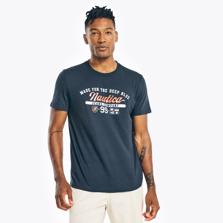 Men's Nautica Sustainably Crafted Nautica Co. Logo Graphic T Shirts Navy | k3Ck1NXS