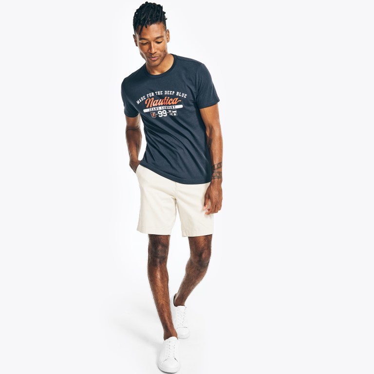 Men's Nautica Sustainably Crafted Nautica Co. Logo Graphic T Shirts Navy | k3Ck1NXS